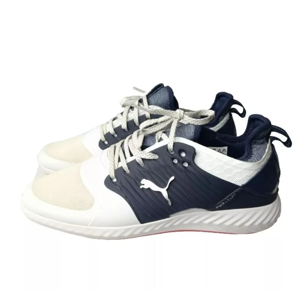 Puma Mens Ignite PWRADAPT Caged Golf Shoes White/Silver/Peacoat 192223-05 Sz 9.5